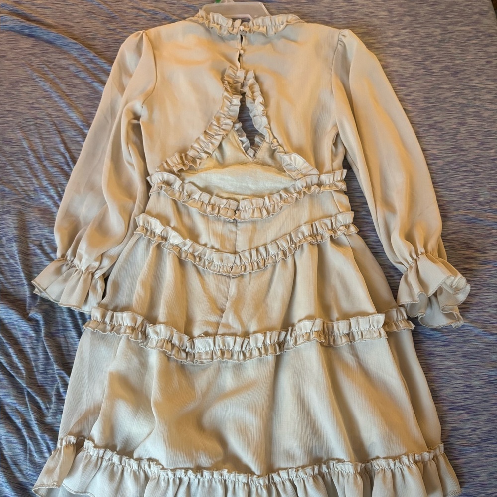Charming Cream Kids Dress with Ruffle Details